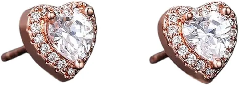 New 2026 Heart Earrings For Women Cubic Zirconia Rose Gold Color Wedding Gift Ear Studs Jewelry Female Trend 2025 E082 Fashion Trendy Accessories Creative