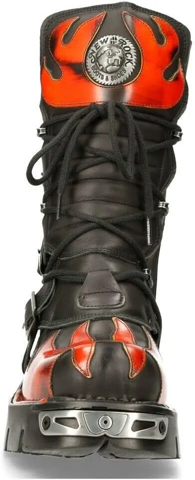 NEW ROCK Boots 591 Flame Metallic Leather Men's Goth Punk Biker Fashion