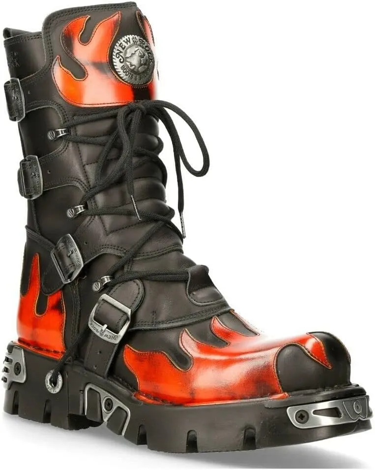 NEW ROCK Boots 591 Flame Metallic Leather Men's Goth Punk Biker Fashion