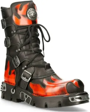 NEW ROCK Boots 591 Flame Metallic Leather Men's Goth Punk Biker Fashion