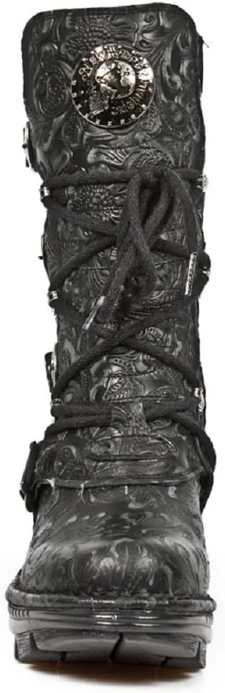 New Rock NEOTR005-S25 Ladies Leather Boots Vintage Floral Black Gothic Rock Punk