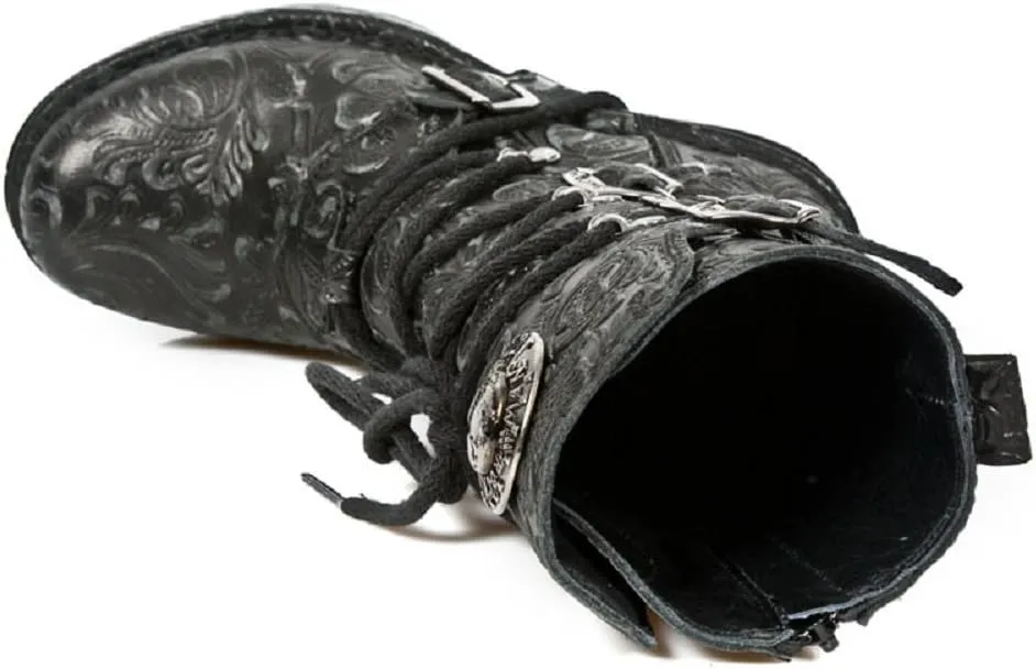 New Rock NEOTR005-S25 Ladies Leather Boots Vintage Floral Black Gothic Rock Punk