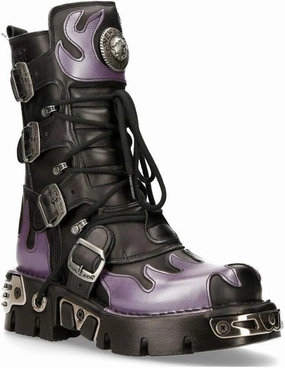 NEW ROCK Boots 591 Flame Metallic Leather Men's Goth Punk Biker Fashion