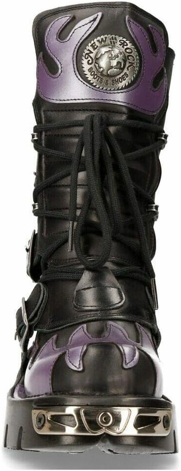 NEW ROCK Boots 591 Flame Metallic Leather Men's Goth Punk Biker Fashion