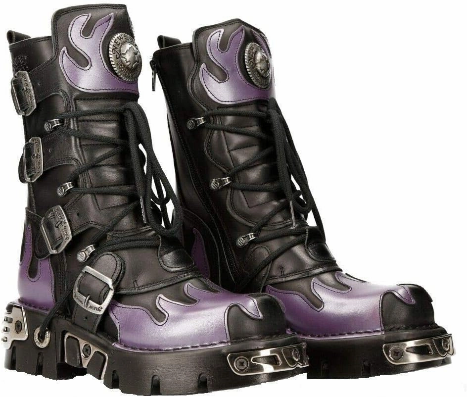 NEW ROCK Boots 591 Flame Metallic Leather Men's Goth Punk Biker Fashion