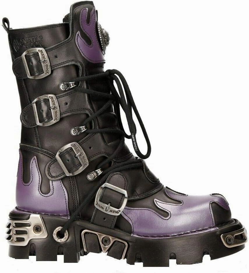 NEW ROCK Boots 591 Flame Metallic Leather Men's Goth Punk Biker Fashion