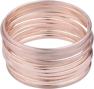 Nicole Miller New York Multi-bangle Set of 12 Plain Matte Glossy Bangle Bracelets (Rose Gold)