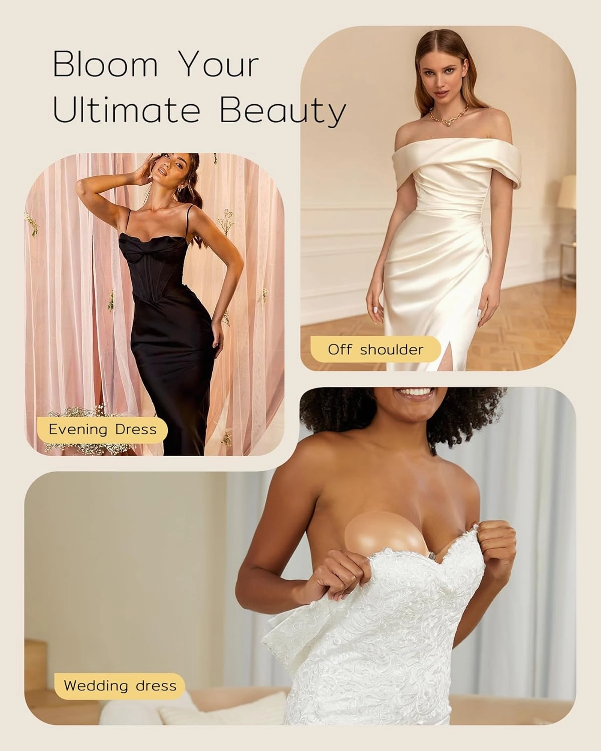 Niidor Adhesive Bra Strapless Sticky Invisible Push up Silicone Bra for Backless Dress with Nipple Covers