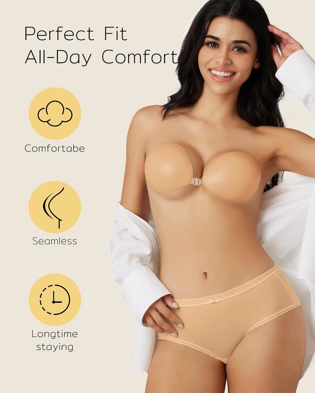 Niidor Adhesive Bra Strapless Sticky Invisible Push up Silicone Bra for Backless Dress with Nipple Covers