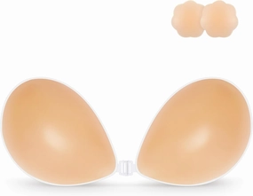 Niidor Adhesive Bra Strapless Sticky Invisible Push up Silicone Bra for Backless Dress with Nipple Covers