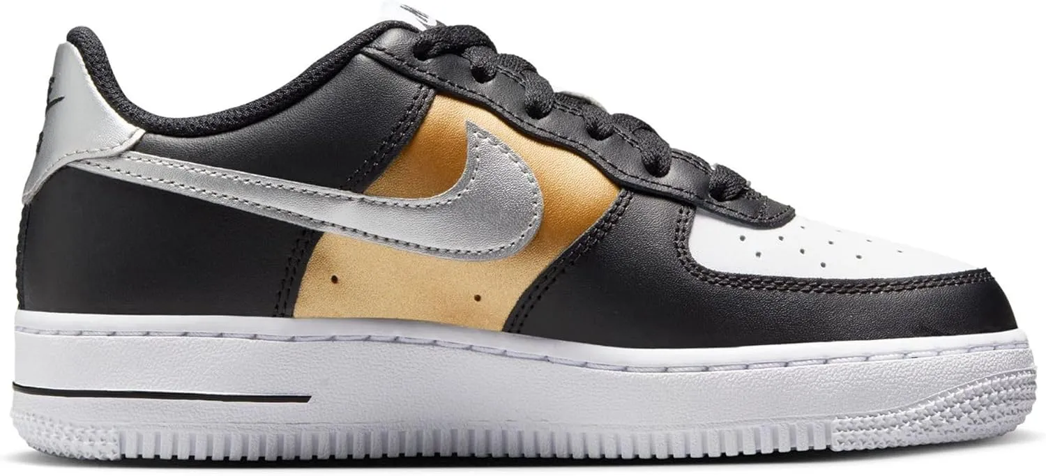 Nike Air Force 1 Low Grade School Lifestyle Shoes (Black/White/Metallic Gold) (HV0937-010, Black/White/Yellow)