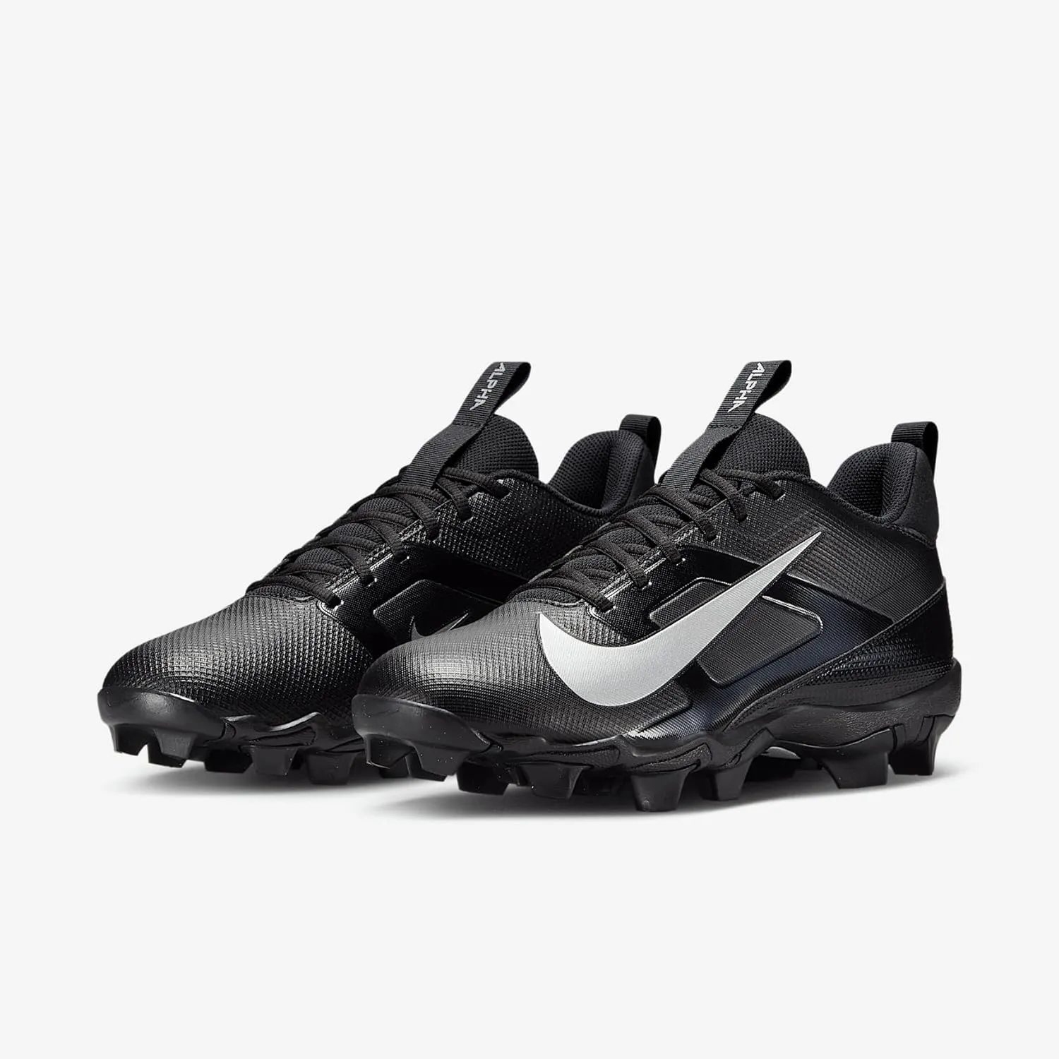 Nike Alpha Menace 4 Shark Football Cleats (Wide) (FQ3875-002, Black/Metallic Silver)