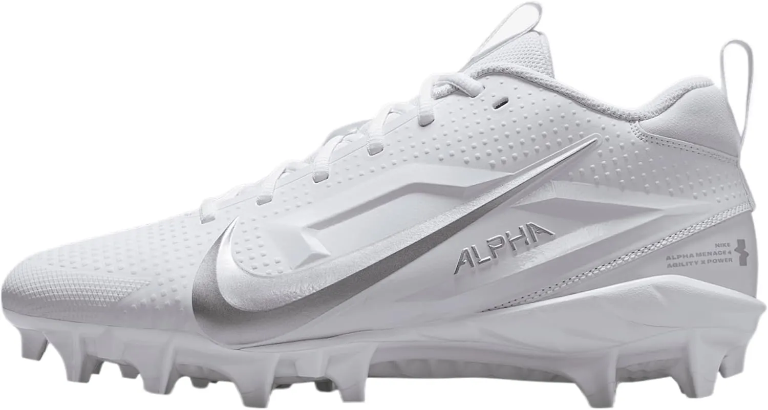 Nike Alpha Menace 4 Varsity Football Cleats (FN0027-101, White/Metallic Silver)