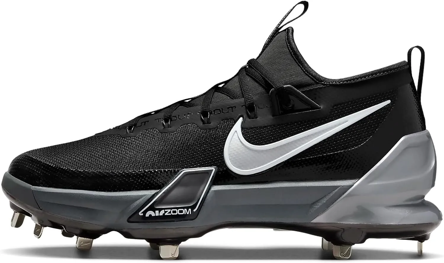 Nike Force Zoom Trout 9 Elite Baseball Cleats (FB2906-003, Black/Anthracite/White/Metallic Silver) Size 7