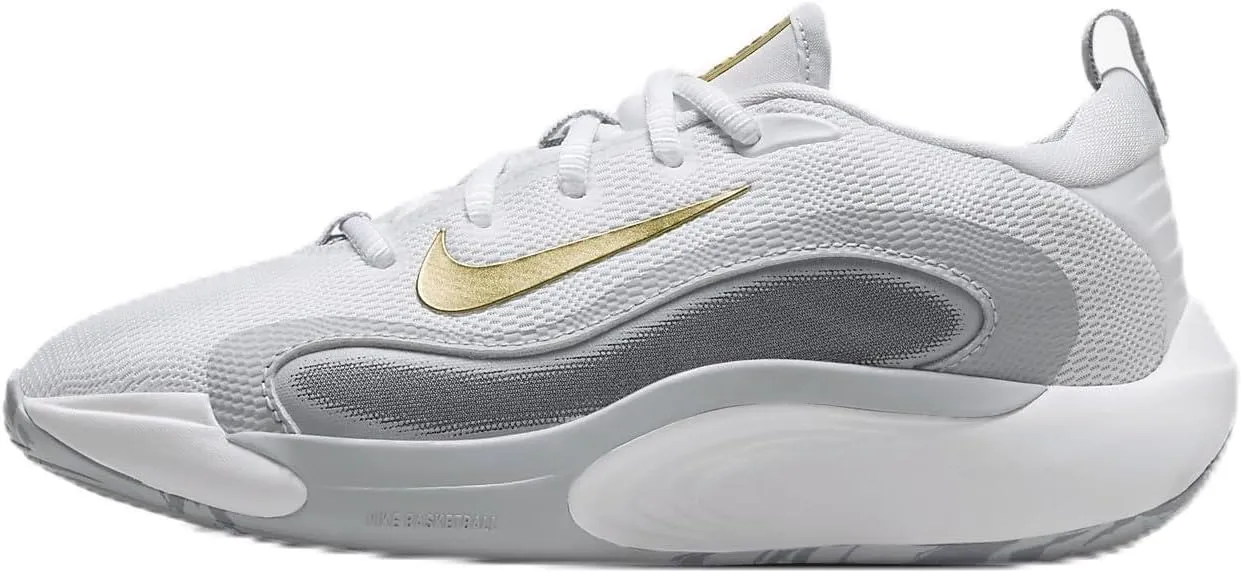 Nike IsoFly Big Kids' Basketball Shoes (FN4384-100, White/Cool Grey/Wolf Grey/Metallic Gold Star) Size 6.5