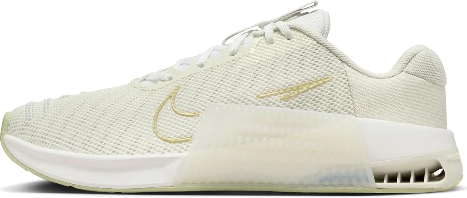 Nike Metcon 9 AMP Women's Workout Shoes (FJ1571-001, Sea Glass/Summit White/Olive Aura/Metallic Gold Star) Size 11.5