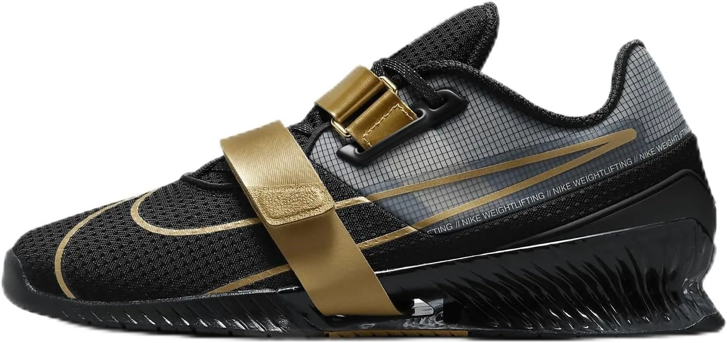 Nike Romaleos 4 Weightlifting Shoes (CD3463-001, Black/Metallic Gold/White/Metallic Gold) Size 8.5