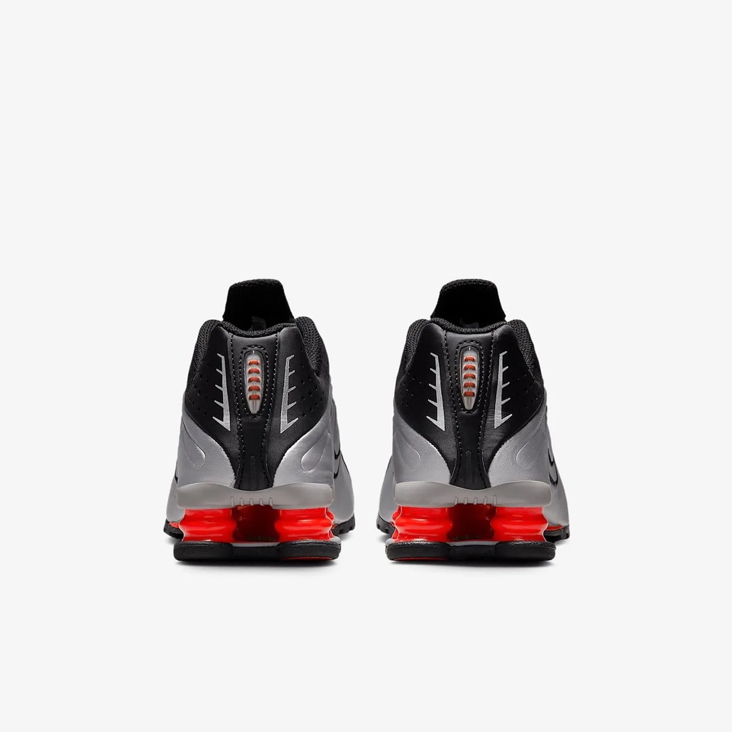 Nike Shox R4 Big Kids' Shoes (CW2626-005, Metallic Silver/Black/Picante Red/Metallic Silver)