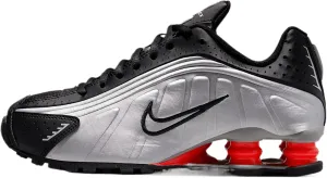 Nike Shox R4 Big Kids' Shoes (CW2626-005, Metallic Silver/Black/Picante Red/Metallic Silver)