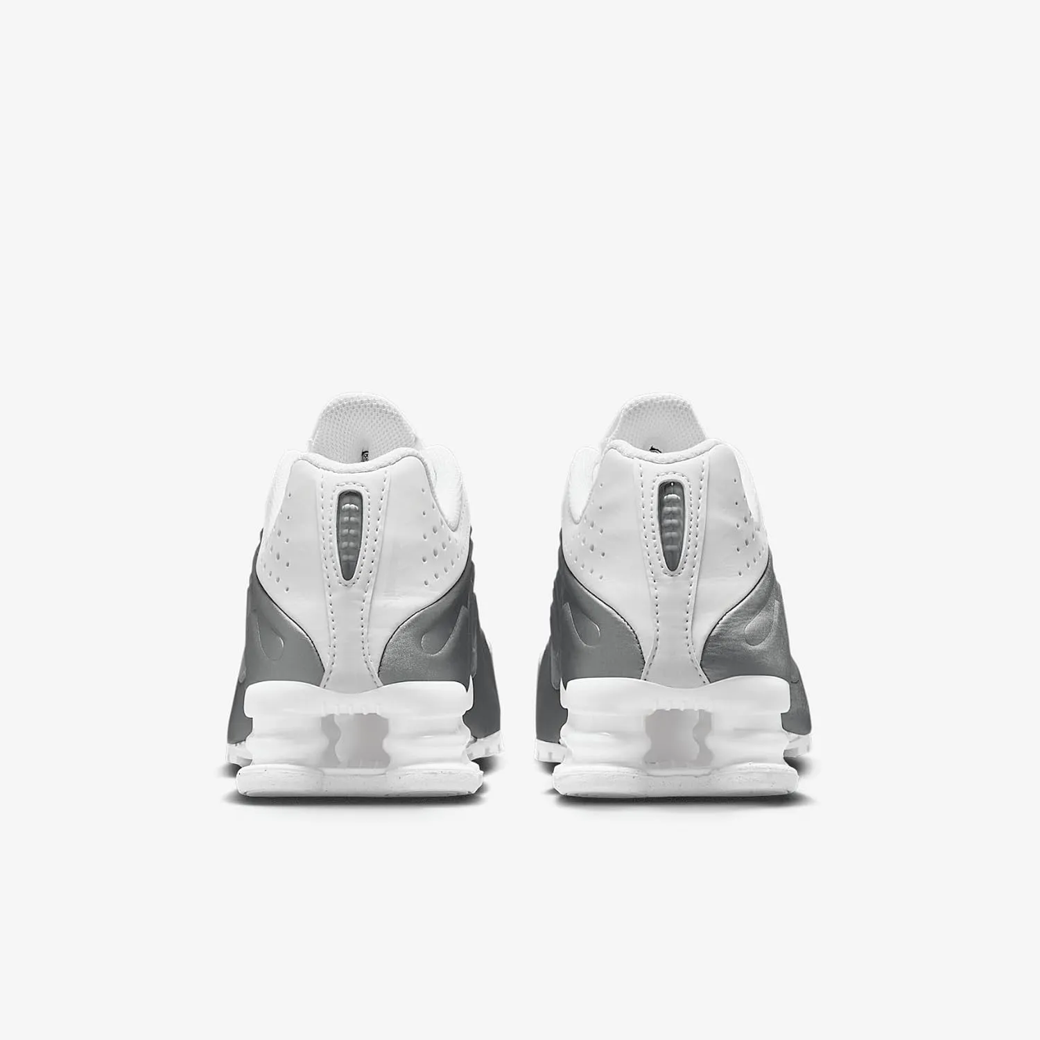 Nike Shox R4 Big Kids' Shoes (CW2626-101, White/White/Bright Crimson/Metallic Silver)