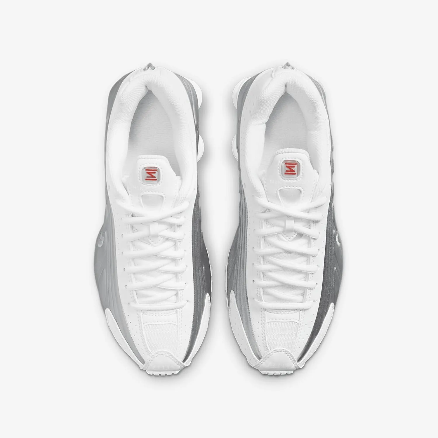 Nike Shox R4 Big Kids' Shoes (CW2626-101, White/White/Bright Crimson/Metallic Silver)