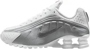 Nike Shox R4 Big Kids' Shoes (CW2626-101, White/White/Bright Crimson/Metallic Silver)