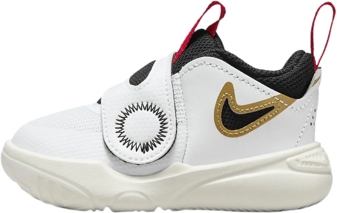 Nike Team Hustle D 11 Baby/Toddler Shoes (DV8995-104, White/Metallic Gold/University Red/Black) Size 5