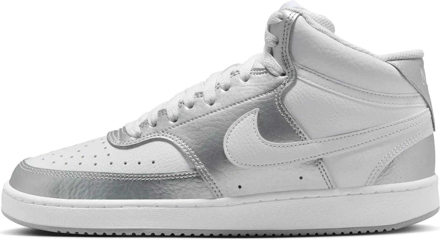 Nike Women's Court Vision Mid Trainers, White metallic silver, 6.5 Women