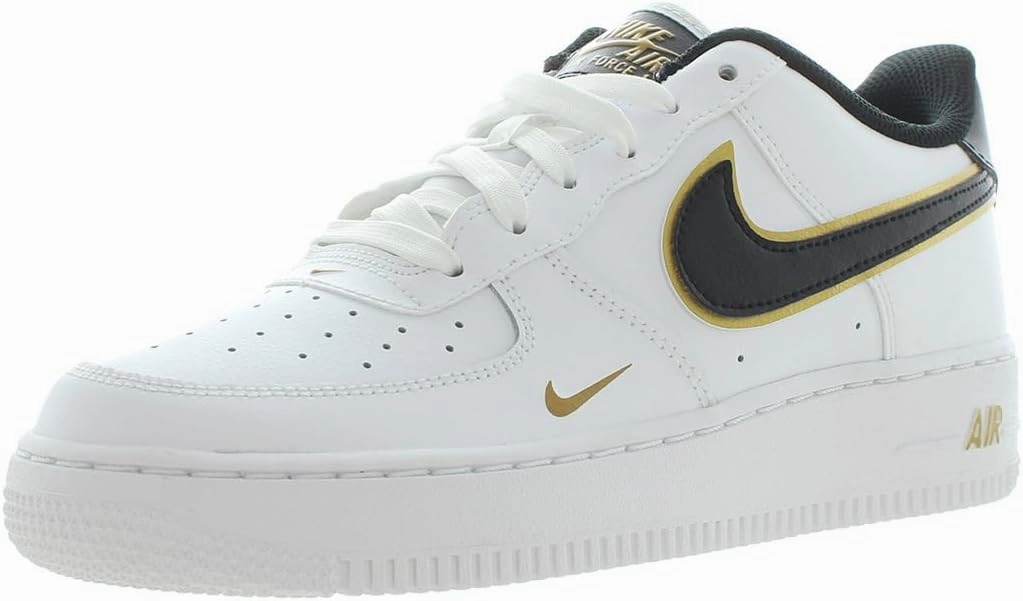 Nike Air Force 1 LV8 Big Kids' Shoes (DM3322-100, White/Metallic Gold/White/Black) Size 5