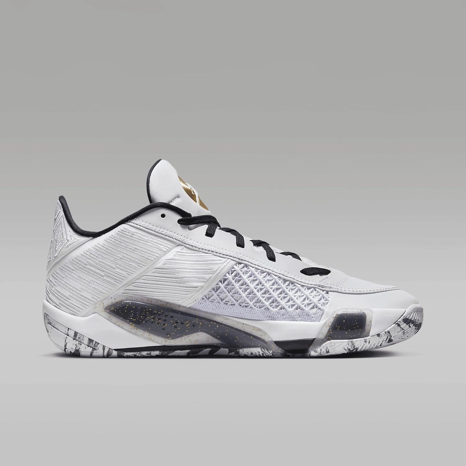 NIKE Air Jordan XXXVIII FIBA Basketball Shoes (FN7481-100, White/Pure Platinum/Metallic Gold)