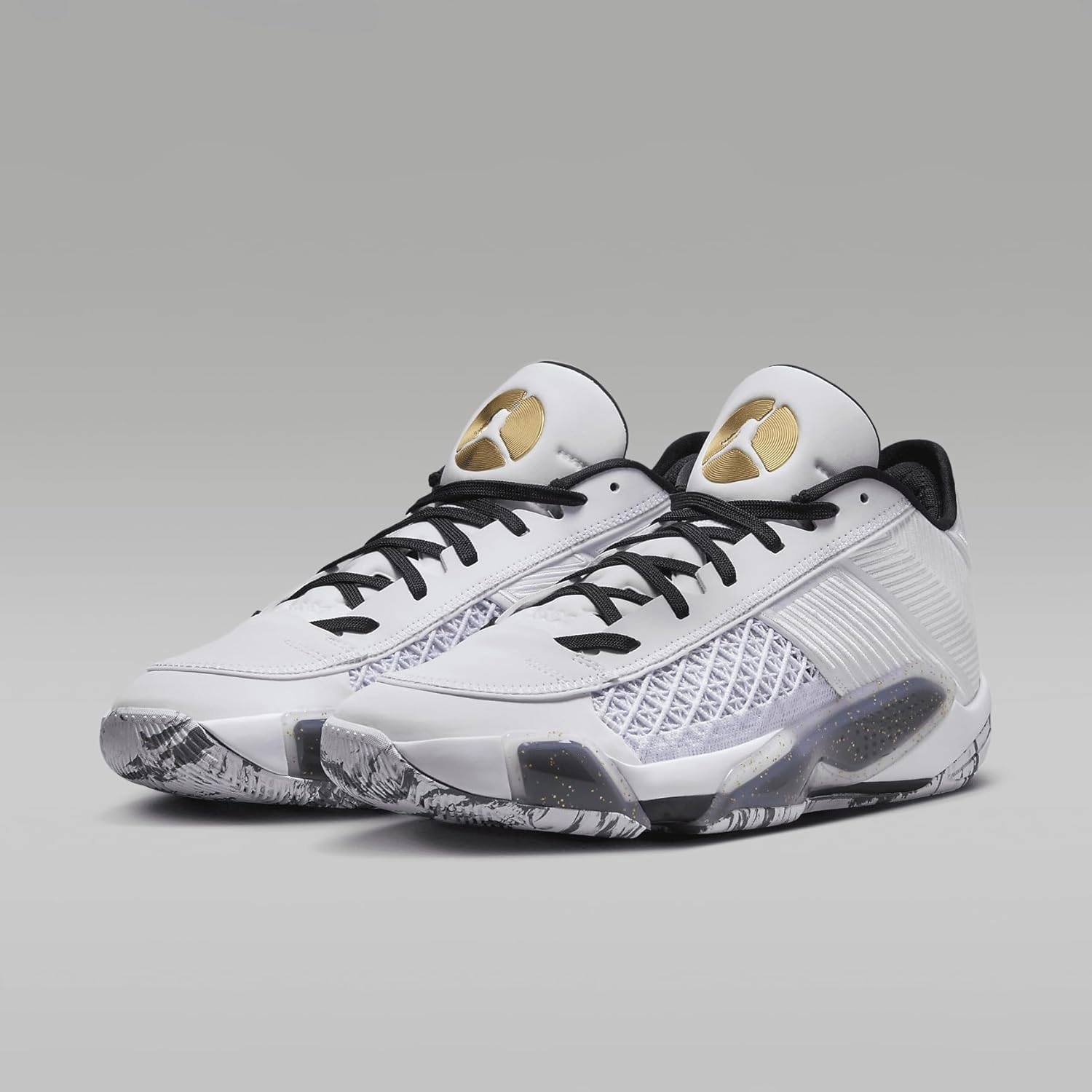 NIKE Air Jordan XXXVIII FIBA Basketball Shoes (FN7481-100, White/Pure Platinum/Metallic Gold)