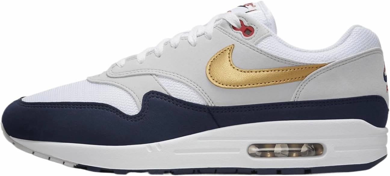 Nike Air Max 1 Men's Shoes (HM9604-400, Obsidian/White/Light Smoke Grey/Metallic Gold) Size 5