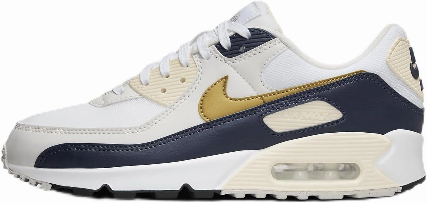 Nike Air Max 90 Next Nature Women's Shoes (HF3444-100, White/Obsidian/Coconut Milk/Metallic Gold) Size 8.5