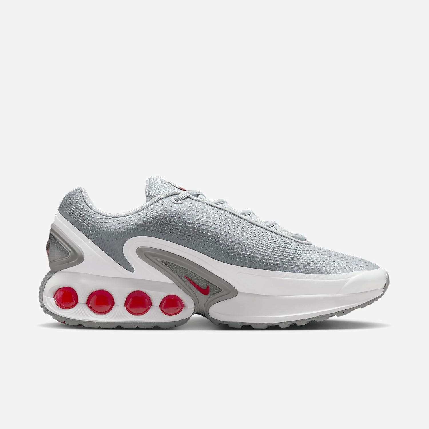 Nike Air Max Dn Shoes (DV3337-018, Pure Platinum/Wolf Grey/Metallic Silver/University Red)