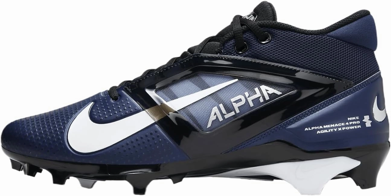 Nike Alpha Menace 4 Pro Football Cleats (FD7037-401, Midnight Navy/Metallic Silver) Size 11.5