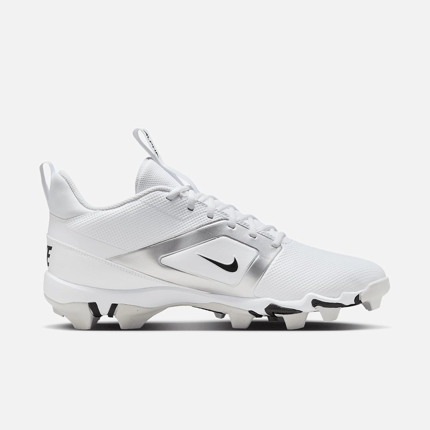 Nike Alpha Menace 4 Shark Football Cleats (FN0028-100, White/Metallic Silver/Photon Dust/Black)