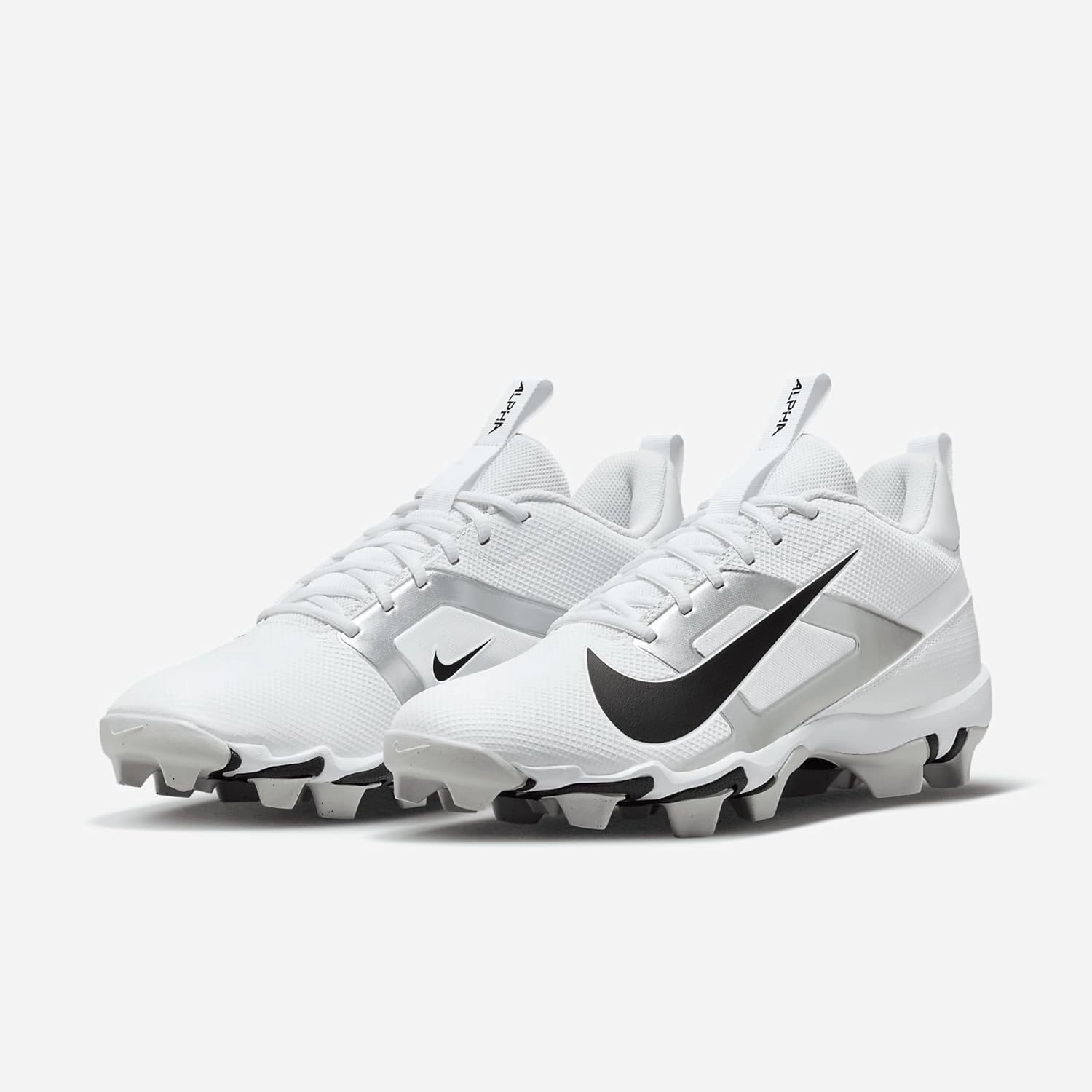 Nike Alpha Menace 4 Shark Football Cleats (FN0028-100, White/Metallic Silver/Photon Dust/Black)
