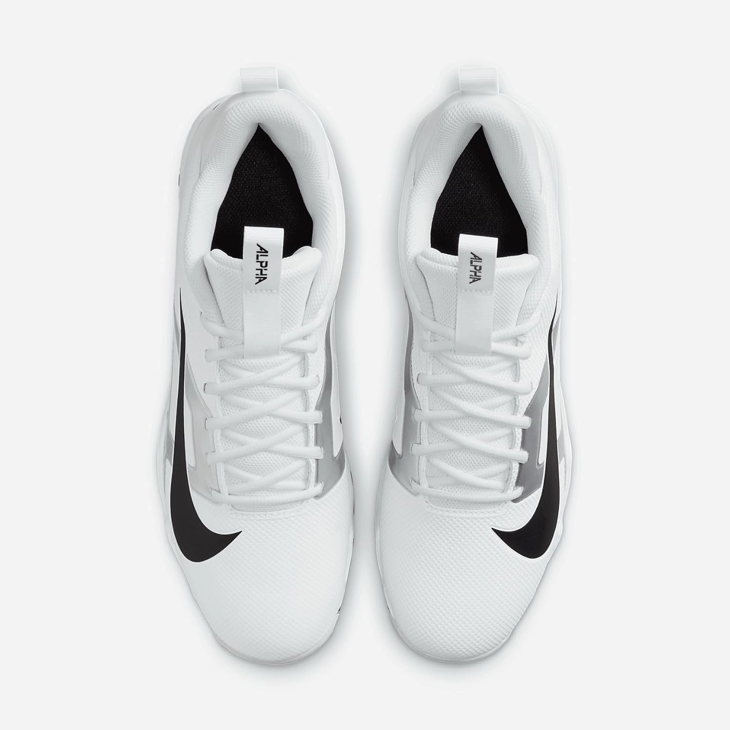 Nike Alpha Menace 4 Shark Football Cleats (FN0028-100, White/Metallic Silver/Photon Dust/Black)