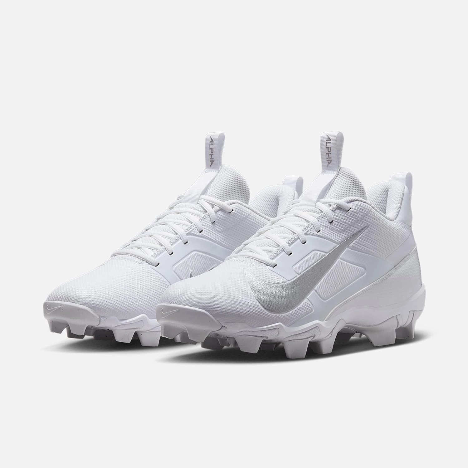 Nike Alpha Menace 4 Shark Football Cleats (FN0028-101, White/Metallic Silver)