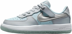 Nike Force 1 Low EasyOn Little Kids' Shoes (HQ3251-043, Pure Platinum/Glacier Blue/White/Metallic Silver)
