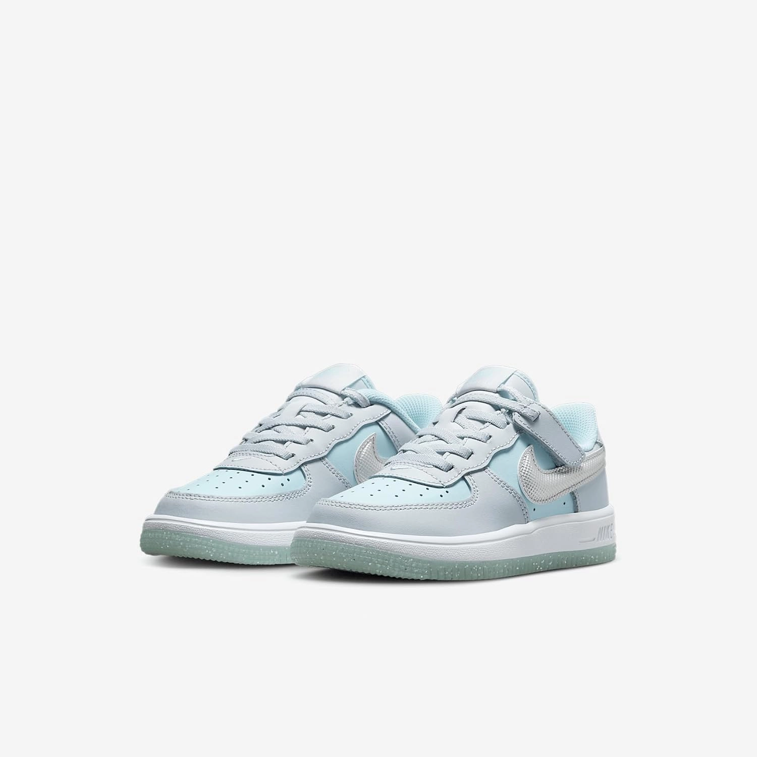 Nike Force 1 Low EasyOn Little Kids' Shoes (HQ3251-043, Pure Platinum/Glacier Blue/White/Metallic Silver)