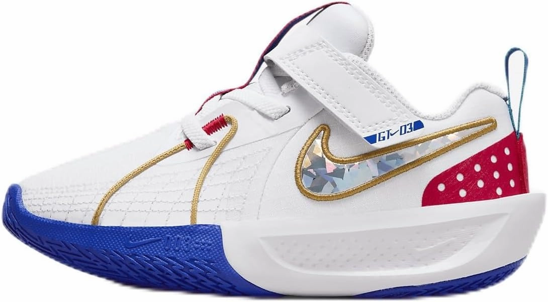 Nike G.T. Cut 3 SE Little Kids' Basketball Shoes (FJ7011-100, White/Game Royal/Glacier Blue/Metallic Gold) Size 11