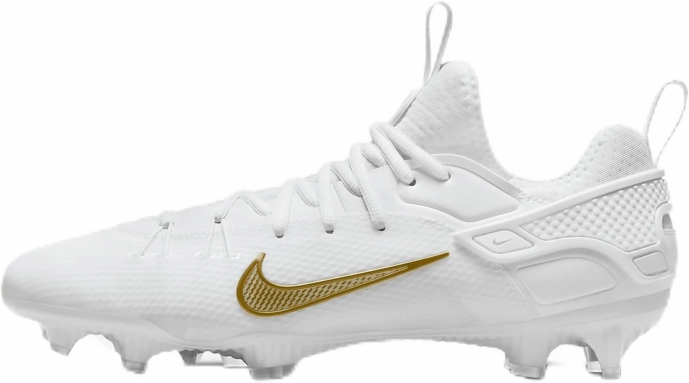 Nike Huarache 9 Elite Low LAX Lacrosse Cleats (FD0089-100, White/White/Metallic Vivid Gold)