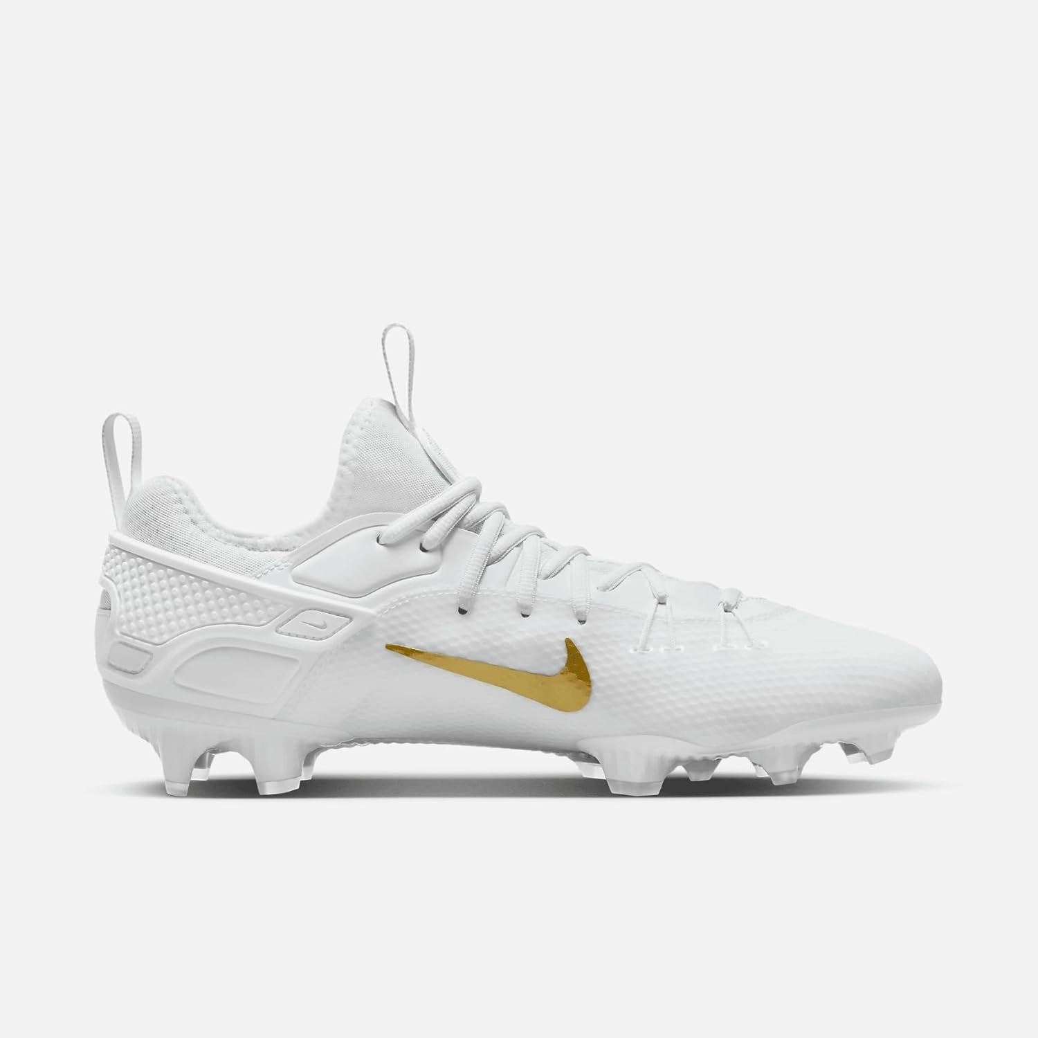 Nike Huarache 9 Elite Low LAX Lacrosse Cleats (FD0089-100, White/White/Metallic Vivid Gold)