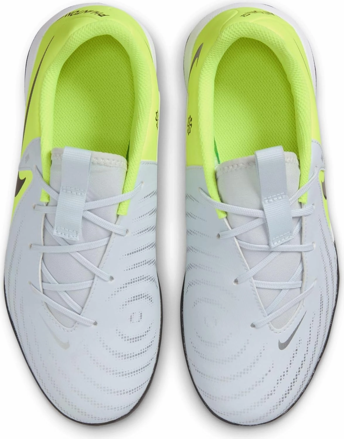 Nike Jr. Phantom GX 2 Academy Little/Big Kids' IC Soccer Shoes (FJ2609-003, Metallic Silver/Volt/Black)