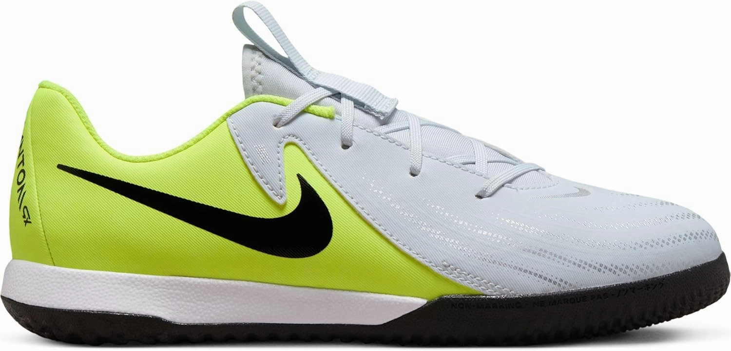 Nike Jr. Phantom GX 2 Academy Little/Big Kids' IC Soccer Shoes (FJ2609-003, Metallic Silver/Volt/Black)