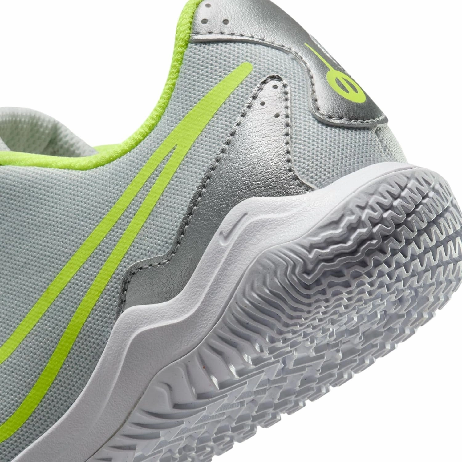 Nike Jr. Tiempo Legend 10 Academy Little/Big Kids' Indoor/Court Low-Top Soccer Shoes (DV4350-001, Metallic Silver/Volt/Black)