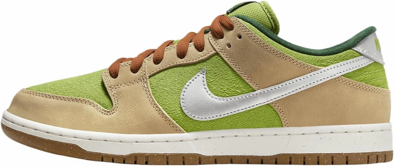 Nike SB Dunk Low Pro Skate Shoes (FQ7585-200, Sesame/Pear/Fir/Metallic Silver) Size 9.5