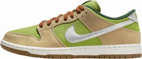 Nike SB Dunk Low Pro Skate Shoes (FQ7585-200, Sesame/Pear/Fir/Metallic Silver) Size 9.5