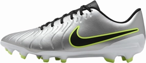 Nike Tiempo Legend 10 Club Multi-Ground Low-Top Soccer Cleats (DV4344-001, Metallic Silver/Volt/Black) Size 7.5